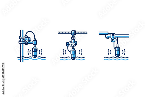 A set of three vector icons illustrating different mounting methods