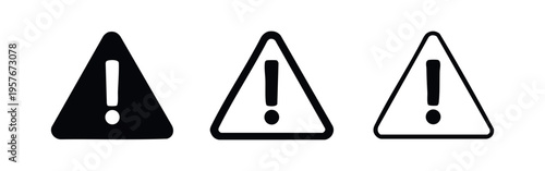 Danger warning icon set. Alert, caution, error symbols with exclamation mark. Vector illustration for web and mobile.