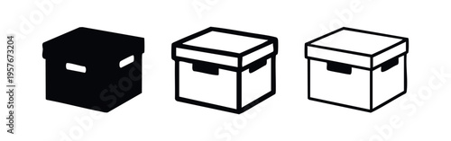 Isometric archive box icon set, 3D storage container symbol collection