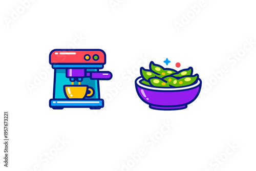 A set of two colorful vector icons featuring a modern espresso