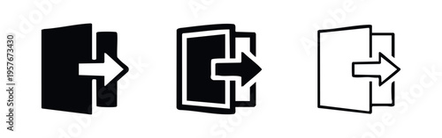 Exit and Logout Arrow Door Icon Set with Forward Direction for UI Design