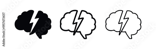Brainstorming and Intelligence Lightning Bolt Icon Set, Mind Power and Idea Generation Symbol