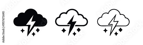 Cloud with Lightning Bolt and Falling Diamonds Icon Set, Thunderstorm and Bad Weather Symbol