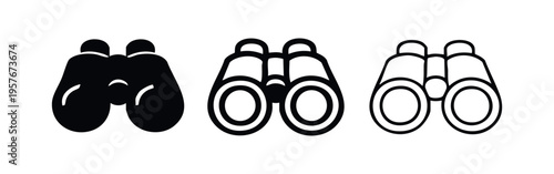Binoculars Icon Set for Observation and Exploration, Search and Discovery Optic Symbol, Vision and Outlook Graphic