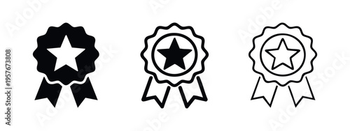 Star Award Ribbon Icon Set. Excellence, success, and approval symbol for achievements.