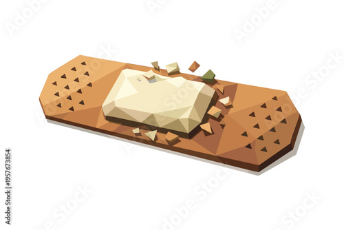 Geometric Bandage Design. Low-poly vector illustration of a first aid adhesive bandage as the central hero object, faceted
