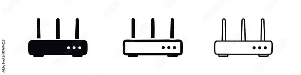 Fototapeta premium WiFi Router Icons Set with Antennas, Wireless Internet Device Symbols