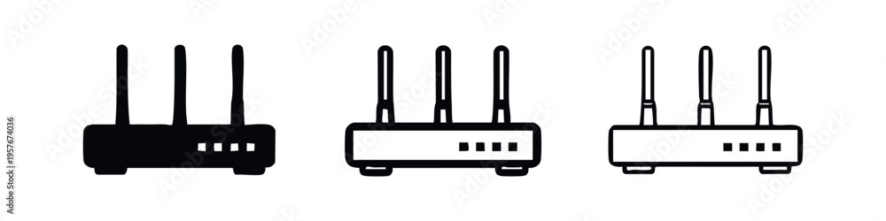 Obraz premium Wireless Router Device Icons Set, Modern WiFi Modem Symbols