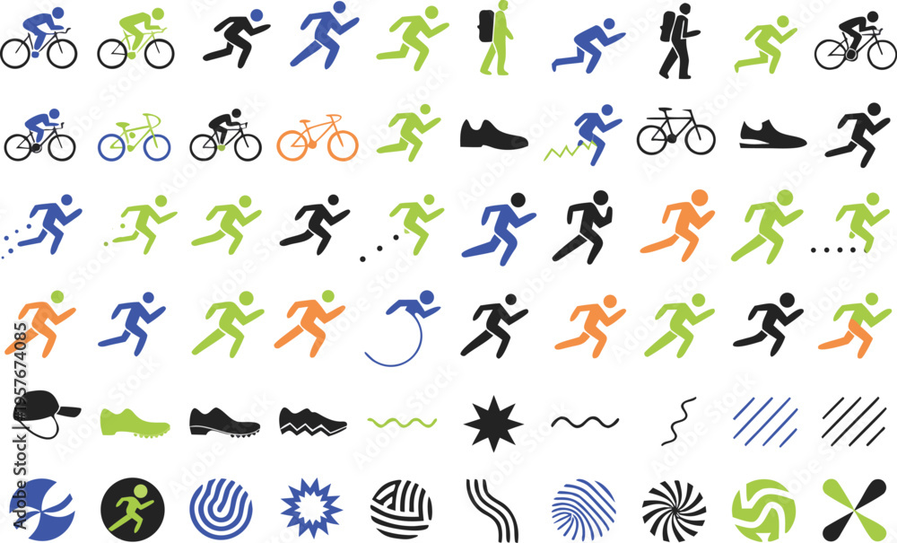 Fototapeta premium A comprehensive collection of diverse sport icons featuring runners cyclists and abstract shapes Vector
