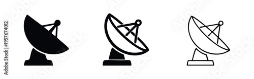 Satellite Dish Antenna Icons Set, Global Communication Receiver Symbols