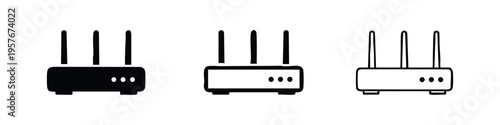 WiFi Router Icons Set with Antennas, Wireless Internet Device Symbols