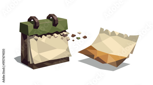 Torn Calendar Page. Low-poly vector illustration of a torn calendar page separated from the pad after the deadline tear, angular