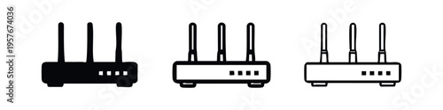 Wireless Router Device Icons Set, Modern WiFi Modem Symbols