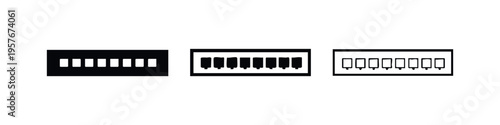 Network Patch Panel Icons Set, Ethernet Port Rack Symbols