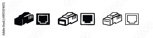 RJ45 Connector and Port Icons Set, Ethernet Network Socket Symbols