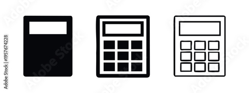 Calculator Icon Set. Vector symbols for financial calculation, math tools, and digital accounting apps.