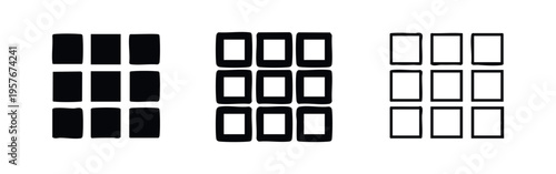 App Grid Menu Icon Set. Vector symbols for mobile application interfaces and layout options.
