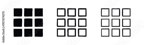 3x3 App Grid Icon Set. Vector symbols for nine apps menu and mobile launcher interfaces.