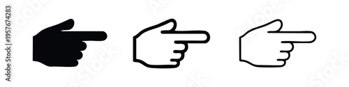 Pointing Hand Icon Set. Vector symbols for finger pointer direction and rightward gesture.