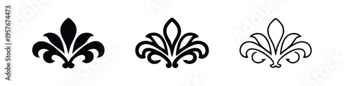 Symmetrical Floral Ornament Flourish Icons Set. Classic Decorative Lily Design Elements