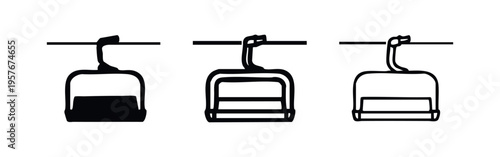 Ski lift chair icons. Winter sport transport symbols in solid and outline styles.