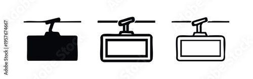 Cable car cabin icons set. Gondola lift symbols in solid and outline styles.