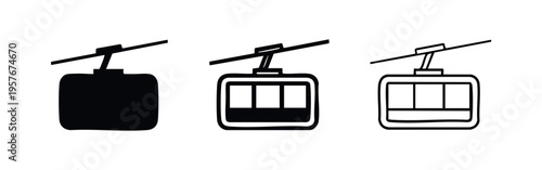 Gondola lift icons set. Cable car transport symbols in solid and outline styles.