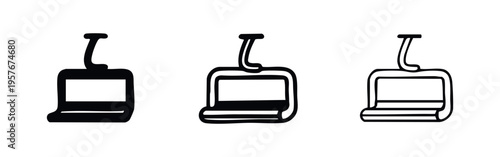 Side view ski lift chair icons. Winter recreation transport symbols.
