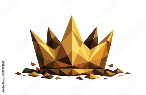 Low-poly vector illustration of a crown standing confidently after being earned, angular faceted crown upright with crisp