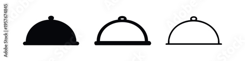Bell Shaped Cloche Food Cover Icon Set with Loop Handle Design