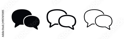 Two speech bubbles icon set. Conversation and chat symbols in various modern styles.