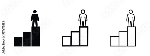 Man on top of a bar chart. Success, achievement, and growth concept.