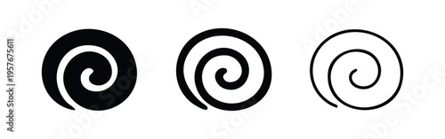 Spiral icon set in different styles, symbolizing motion, vortex, or abstract concepts.