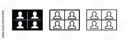 Virtual Meeting User Grid Icon Set - Online Video Call Interface Symbols