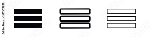 Hand-drawn style hamburger menu icon set with solid, bold outline, and thin outline for user interfaces.