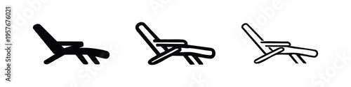Adjustable Beach Chair Icon Set: Solid, Outline, and Thin Line Styles for Relaxation and Summer Designs