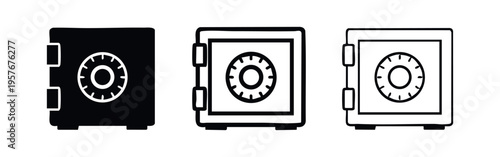 Safe box icon set. Security vault or money locker symbol with combination dial. Protection vector illustration.