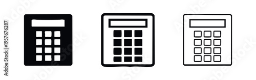 Calculator icon set. Digital arithmetic device symbol with display and keypad. Calculation vector illustration.