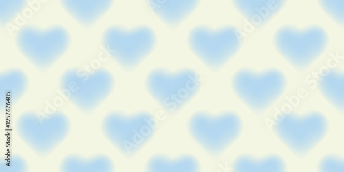 Seamless mesh gradient background with blurred pastel blue hearts on a soft cream backdrop. Dreamy romantic texture with airy  mood, ideal for wallpapers, textiles, stationery, packaging, and cards.