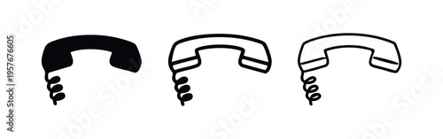 Vintage phone receiver icon set with coiled cord