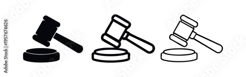 Judge's gavel and sound block icon set