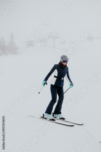 Skiing on a snowy mountain ...