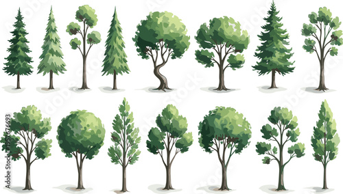 Set of Flat Vector Tree Icons Isolated on White Background for Landscape Design and Game Art