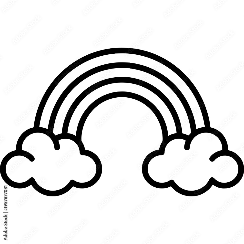 Fototapeta premium Minimalistic rainbow arc with clouds outline icon