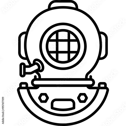 Minimalistic vintage deep sea diving helmet outline icon