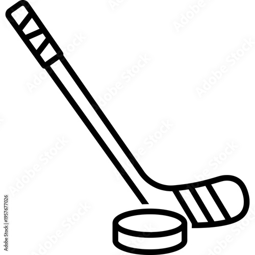 Minimalistic ice hockey stick with puck outline icon