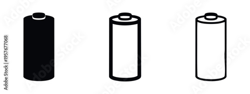 Cylindrical battery icon set. Power source and energy storage symbol vector illustration.