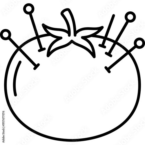Minimalistic tomato pincushion with pins outline icon