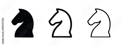 Chess Knight Icon Set, Minimalist Game Strategy Symbol