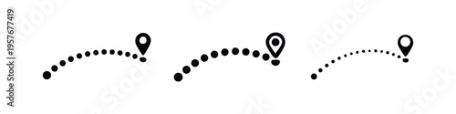 Dotted Travel Route with Location Pin Icon Set: Path for Journey Tracking
